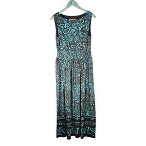 Jessica Howard Paisley Rouche Waist Sleeveless Midi High Neck Lined Dress, 10